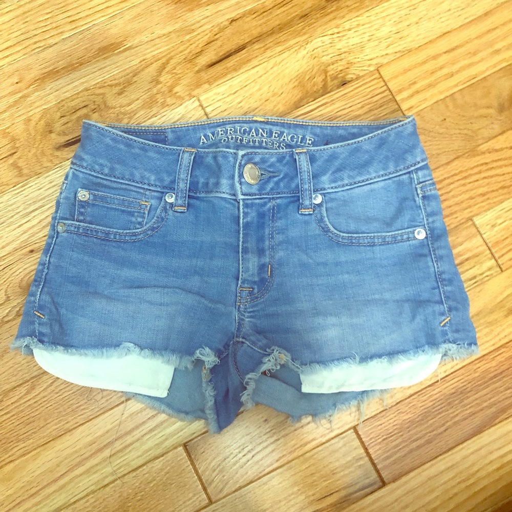American Eagle light/medium wash Shortie Shorts